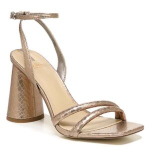 SAM Edelman BNWT "Kia" Pewter Metallic Block Heel New Ankle Strap Embossed